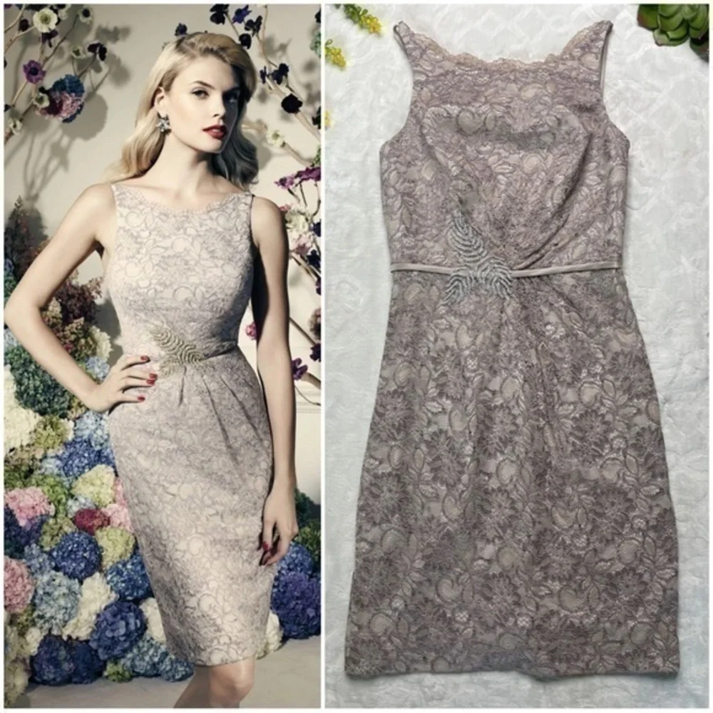 Zac Posen Truly Guipure Lace Sleeveless Special Occasion Dress in Gray Silver 2